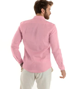 Camicia Uomo Lino Collo Francese Sartoriale Rosa C2725A