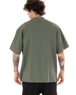 Camicia Uomo Manica Corta Tinta Unita Verde Collo Coreano Casual GIOSAL-CC1122A