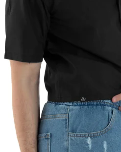 Camicia uomo maniche corte cropped taschino boxy fit nero GIOSAL-CC1175A