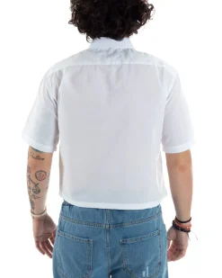 Camicia Uomo Maniche Corte Cropped Taschino Boxy Fit Bianco CC1195A