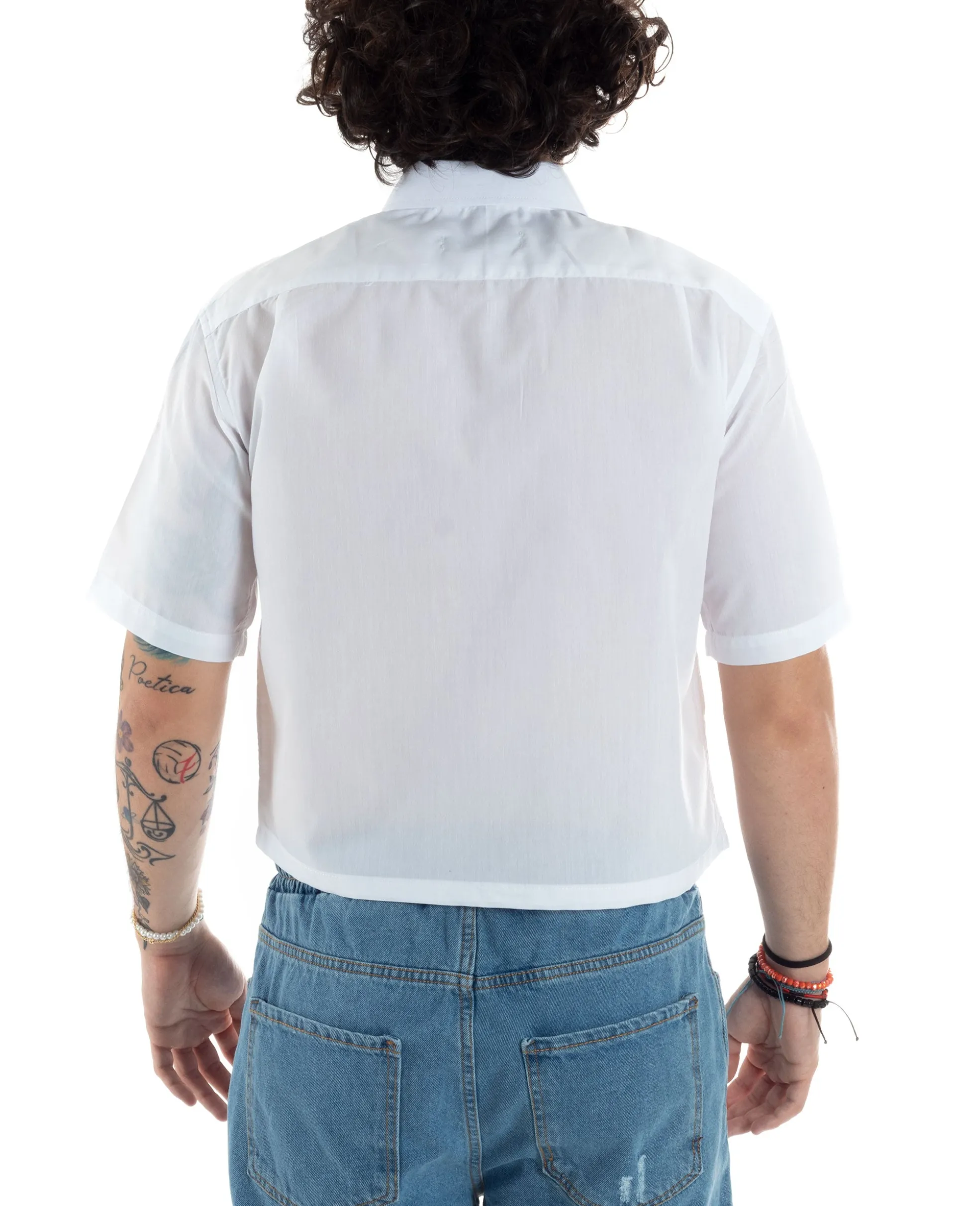 Camicia Uomo Maniche Corte Cropped Taschino Boxy Fit Bianco CC1195A