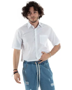 Camicia Uomo Maniche Corte Cropped Taschino Boxy Fit Bianco CC1195A