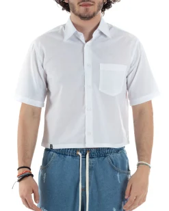 Camicia Uomo Maniche Corte Cropped Taschino Boxy Fit Bianco CC1195A