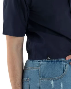 Camicia Uomo Maniche Corte Cropped Taschino Boxy Fit Blu CC1194A