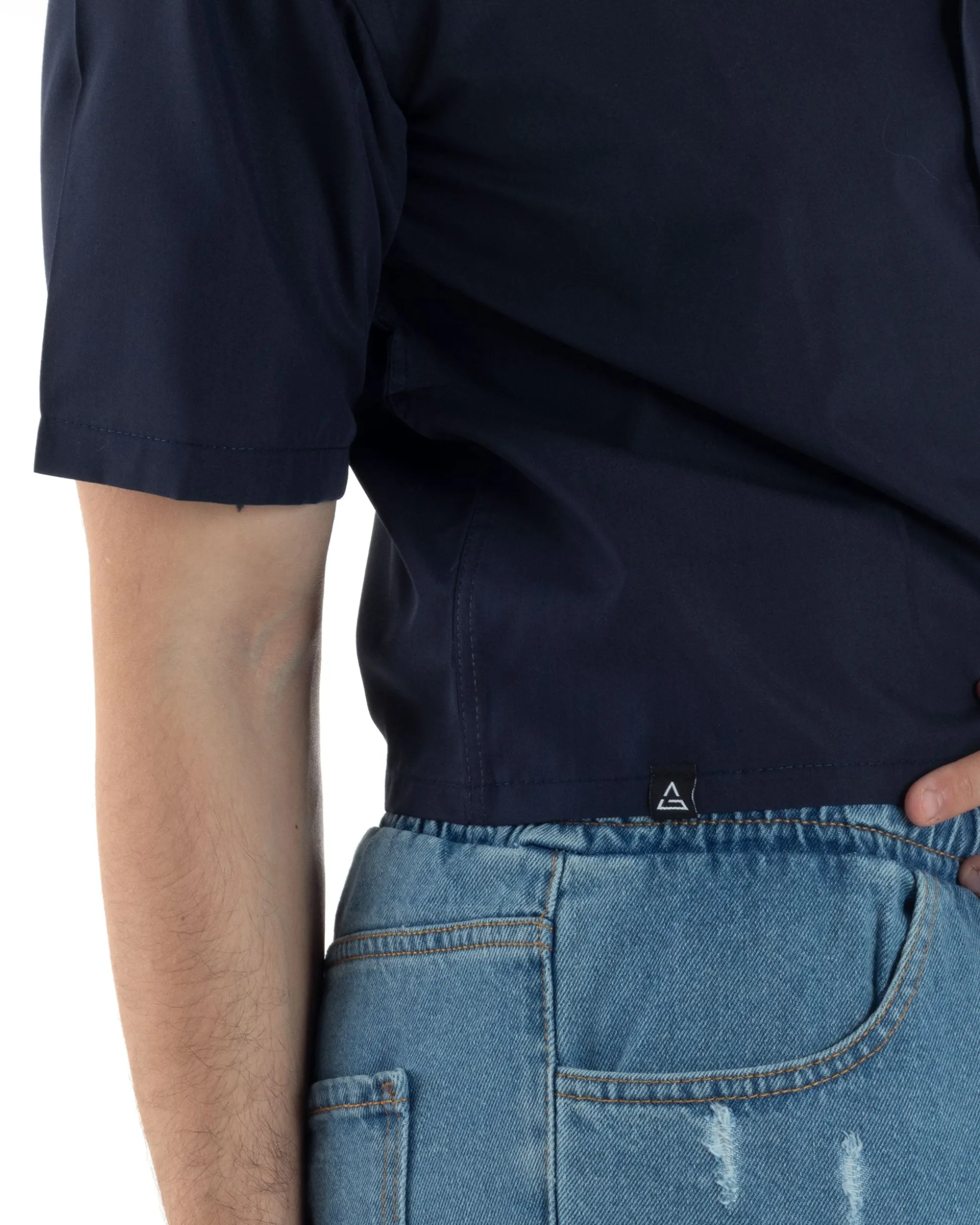 Camicia Uomo Maniche Corte Cropped Taschino Boxy Fit Blu CC1194A