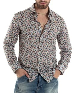 Camicia Uomo Maniche Lunghe Collo Francese Con Colletto Slim Fit Multicolore Fantasia Floreale GIOSAL-C2845A