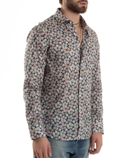 Camicia Uomo Maniche Lunghe Collo Francese Con Colletto Slim Fit Multicolore Fantasia Floreale GIOSAL-C2845A