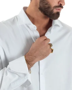 Camicia uomo oversize cotone loose fit collo francese bianco GIOSAL-C3074A