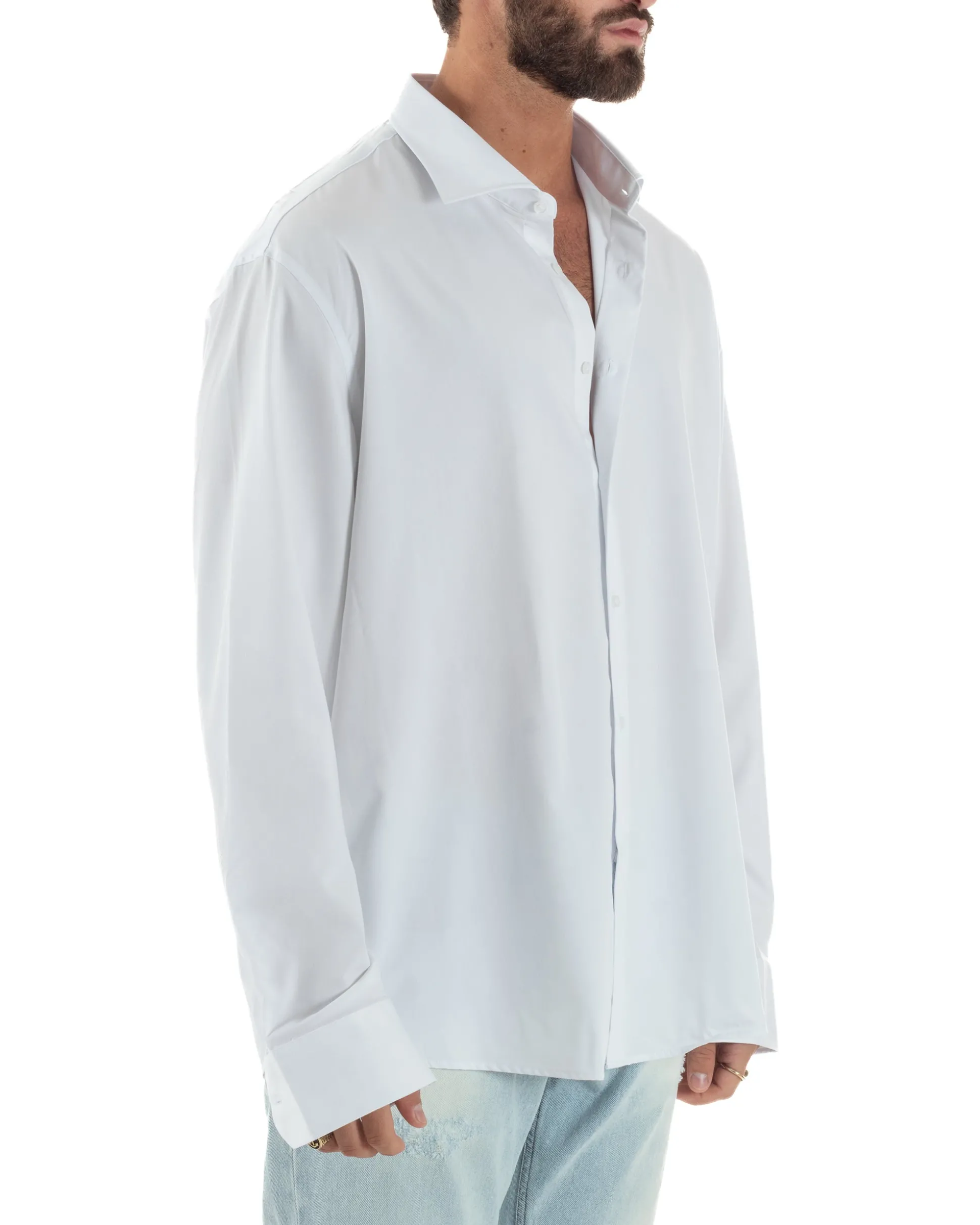 Camicia uomo oversize cotone loose fit collo francese bianco GIOSAL-C3074A