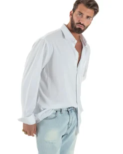 Camicia uomo oversize cotone loose fit collo francese bianco GIOSAL-C3074A