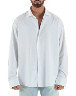 Camicia uomo oversize cotone loose fit collo francese bianco GIOSAL-C3074A