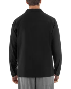 Camicia uomo oversize lino collo bowling relaxed fit scollo v nero BERNA M-261223