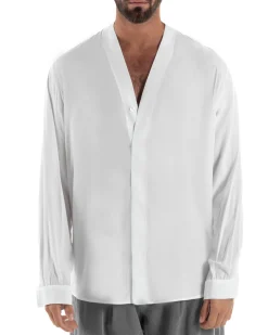 Camicia uomo relaxed scollo v maniche lunghe viscosa leggera bianco GIOSAL-C3089A