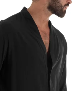 Camicia uomo relaxed scollo v maniche lunghe viscosa leggera nero GIOSAL-C3088A