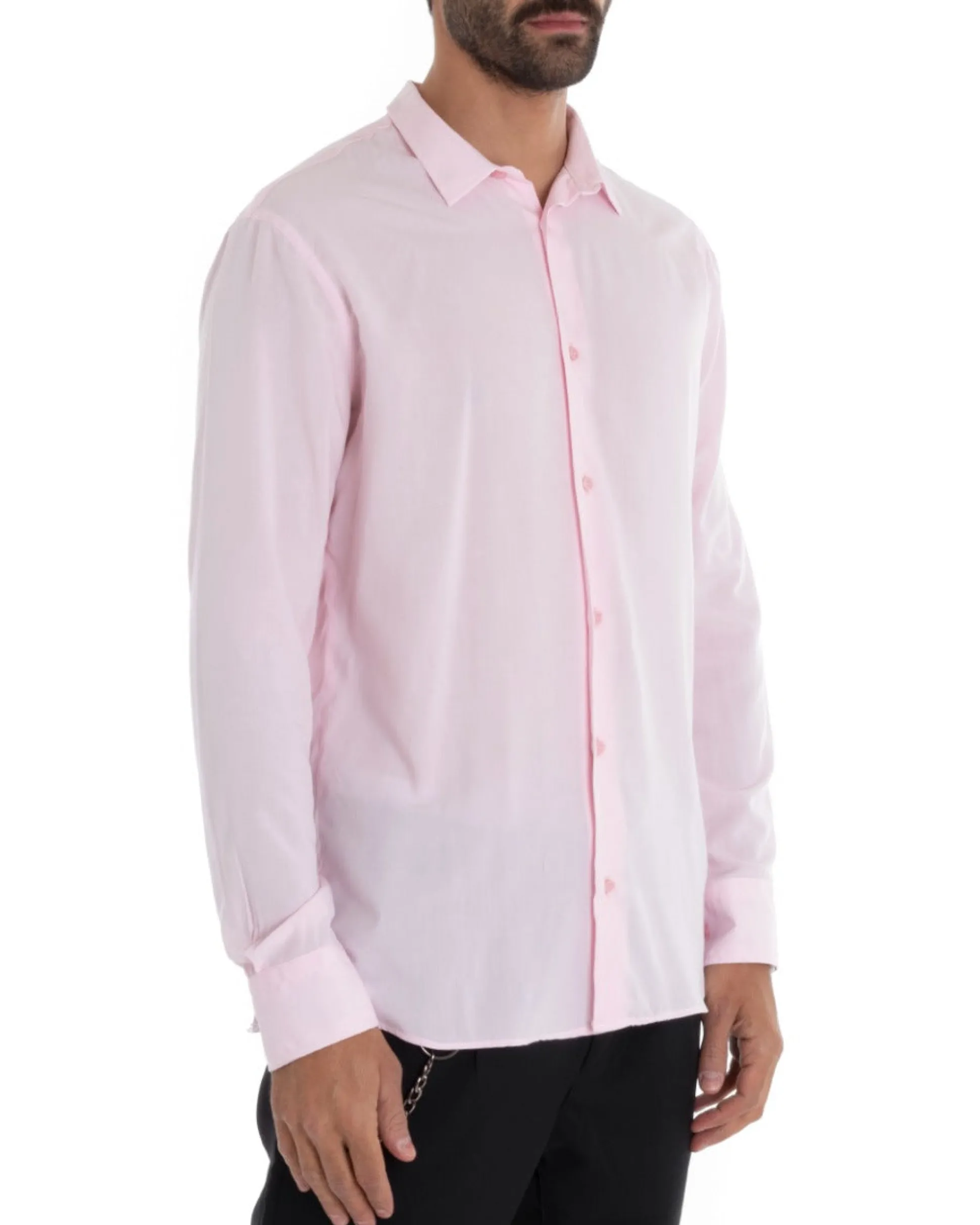 Camicia Uomo Sartoriale Con Colletto Maniche Lunghe Basic Viscosa Morbida Rosa GIOSAL-C2363A