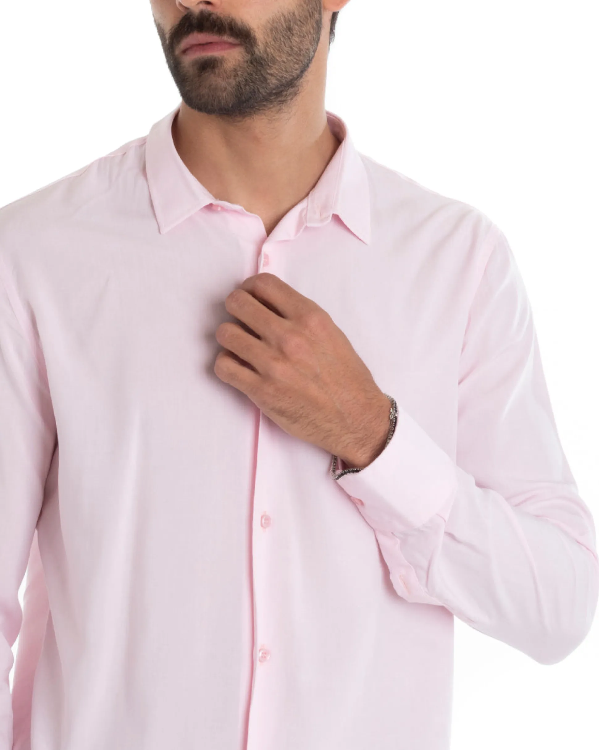 Camicia Uomo Sartoriale Con Colletto Maniche Lunghe Basic Viscosa Morbida Rosa GIOSAL-C2363A