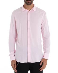 Camicia Uomo Sartoriale Con Colletto Maniche Lunghe Basic Viscosa Morbida Rosa GIOSAL-C2363A