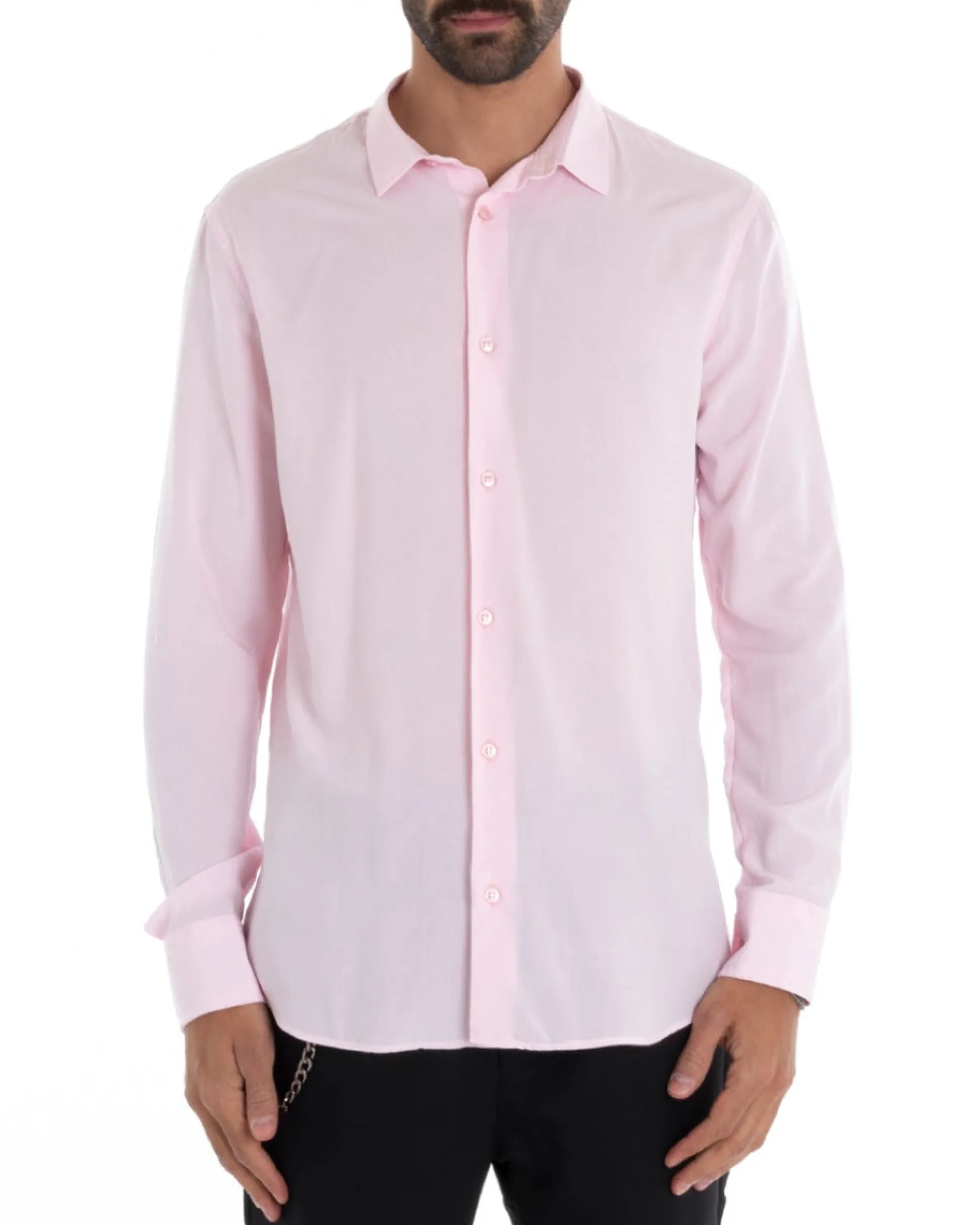 Camicia Uomo Sartoriale Con Colletto Maniche Lunghe Basic Viscosa Morbida Rosa GIOSAL-C2363A