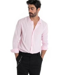 Camicia Uomo Sartoriale Con Colletto Maniche Lunghe Basic Viscosa Morbida Rosa GIOSAL-C2363A
