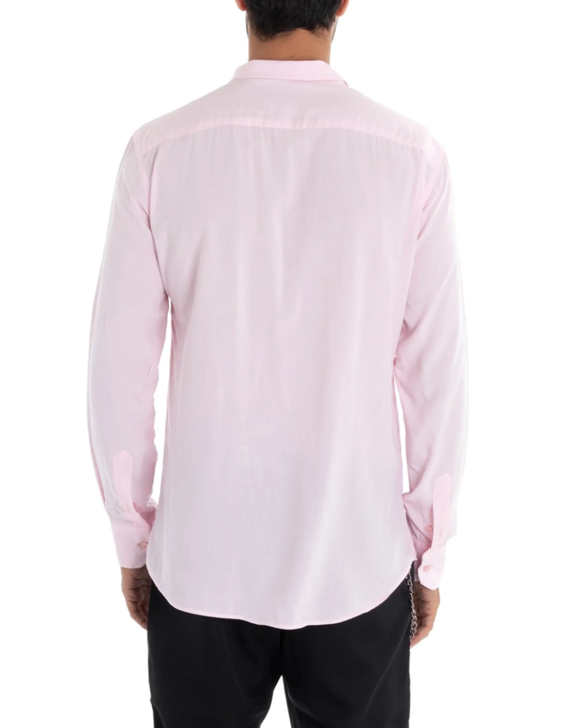 Camicia Uomo Sartoriale Con Colletto Maniche Lunghe Basic Viscosa Morbida Rosa GIOSAL-C2363A