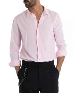 Camicia Uomo Sartoriale Con Colletto Maniche Lunghe Basic Viscosa Morbida Rosa GIOSAL-C2363A