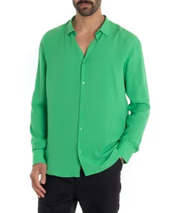 Camicia Uomo Sartoriale Con Colletto Maniche Lunghe Basic Viscosa Morbida Verde GIOSAL-C2365A