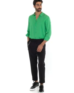 Camicia Uomo Sartoriale Con Colletto Maniche Lunghe Basic Viscosa Morbida Verde GIOSAL-C2365A