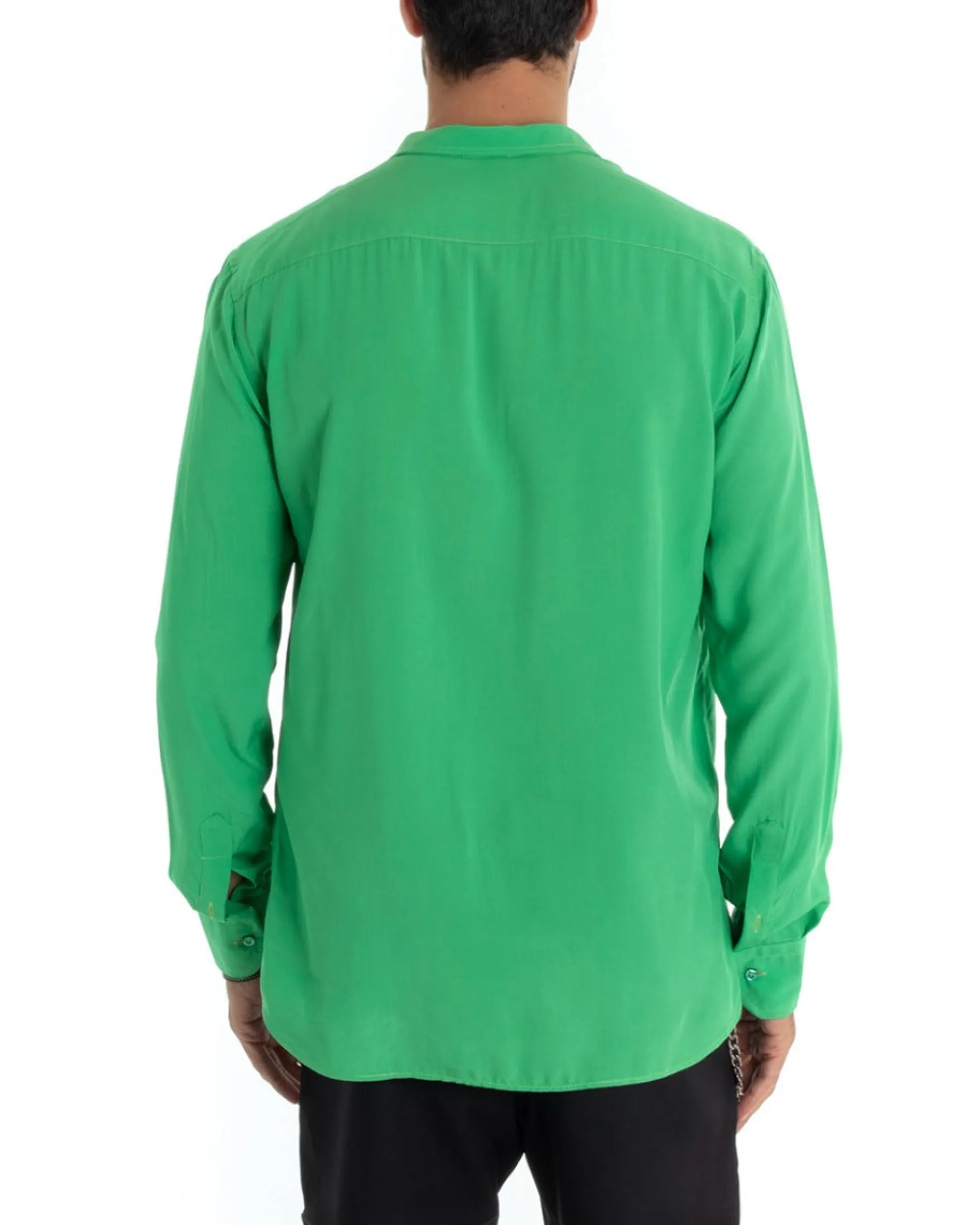 Camicia Uomo Sartoriale Con Colletto Maniche Lunghe Basic Viscosa Morbida Verde GIOSAL-C2365A