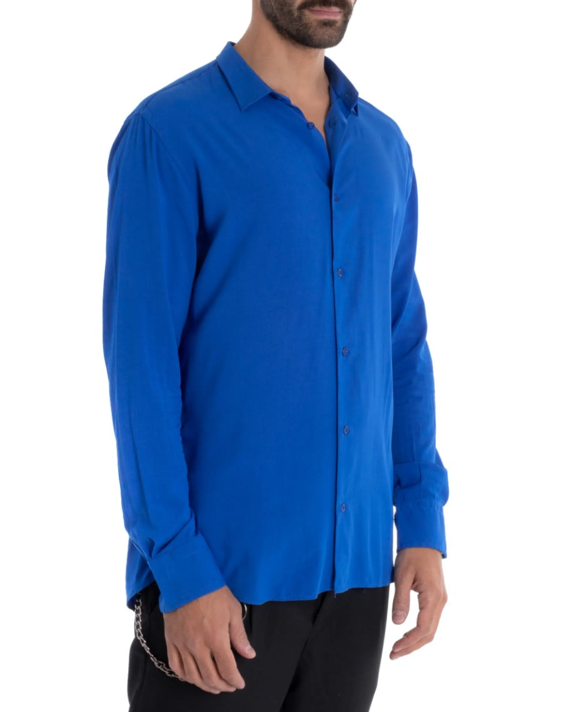 Camicia Uomo Sartoriale Con Colletto Maniche Lunghe Basic Viscosa Morbida Blu Royal GIOSAL-C2362A