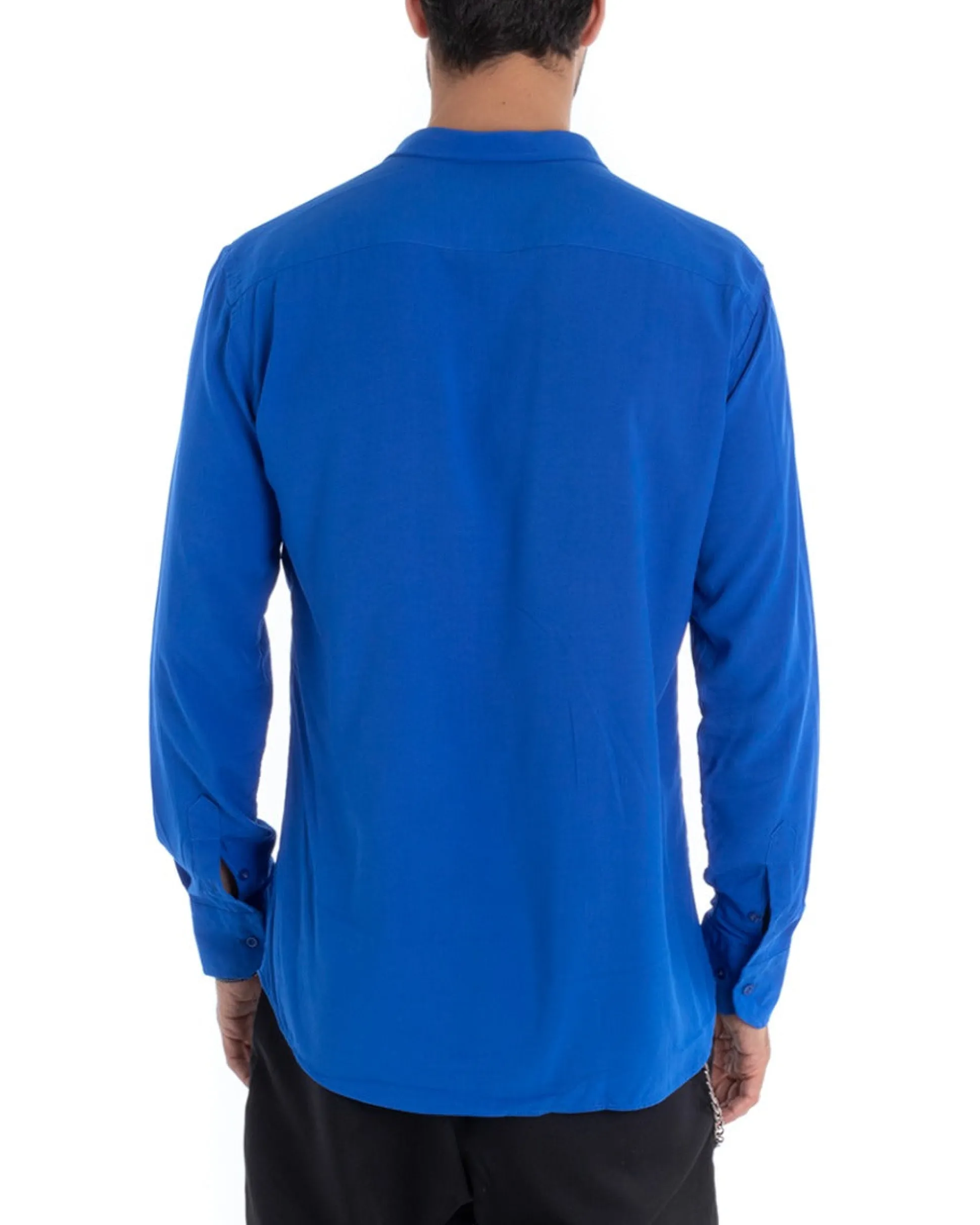 Camicia Uomo Sartoriale Con Colletto Maniche Lunghe Basic Viscosa Morbida Blu Royal GIOSAL-C2362A
