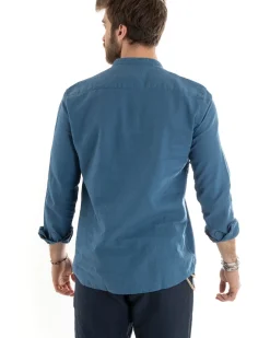 Camicia Uomo Serafino Casacca Maniche Lunghe Lino Tinta Unita Sartoriale Avio GIOSAL-C2809A