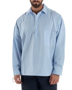 Camicia uomo serafino colletto crop rigata boxy fit tasca celeste GIOSAL-C3083A
