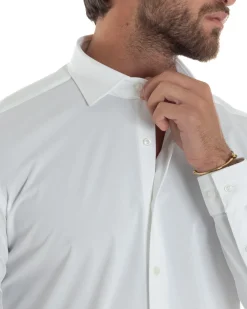 Camicia uomo tessuto no stiro basic colletto semi francese slim fit morbida bianco GIOSAL-C2962A
