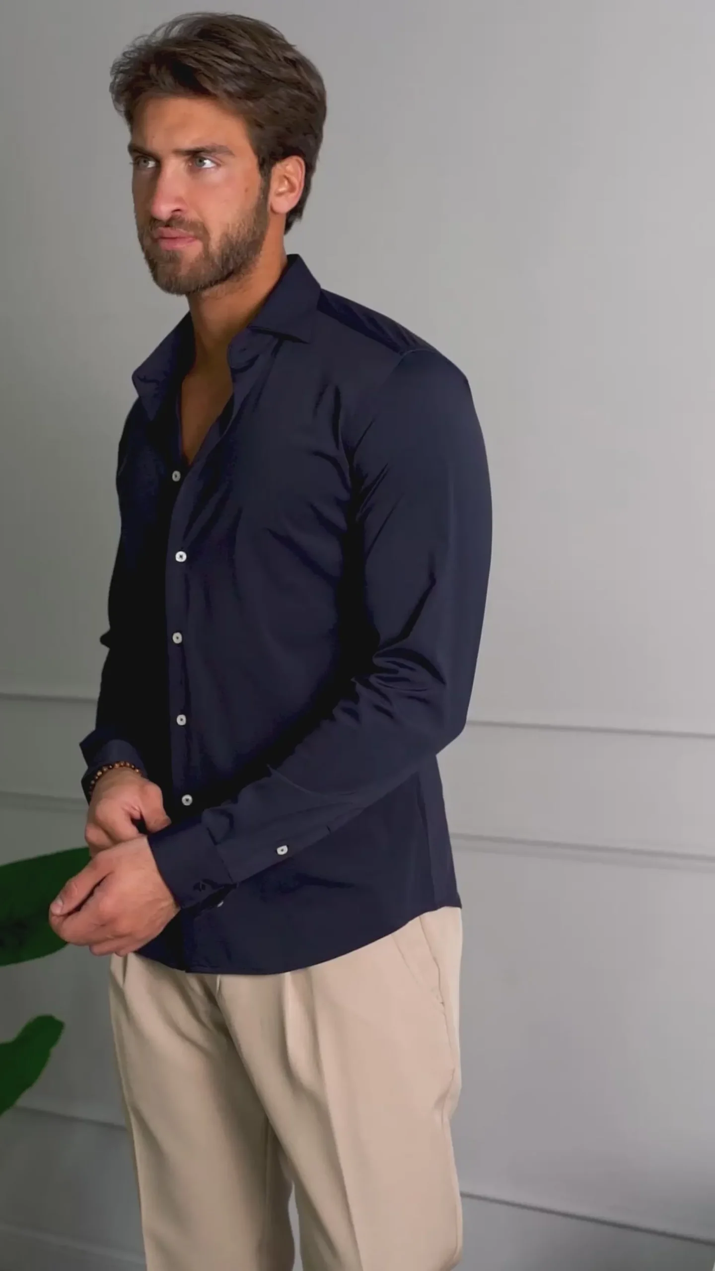 Camicia Uomo Tessuto No Stiro Basic Colletto Semi-Francese Slim Fit Morbida Blu C2963A