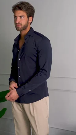 Camicia Uomo Tessuto No Stiro Basic Colletto Semi-Francese Slim Fit Morbida Celeste C2992A