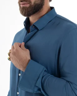 Camicia Uomo Viscosa Morbida Collo Francese Sartoriale Relaxed Fit Ottanio C2927A