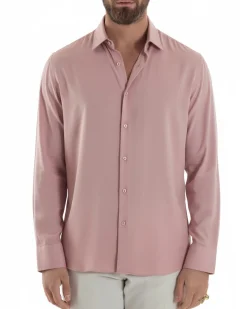 Camicia uomo viscosa morbida collo francese sartoriale relaxed fit rosa GIOSAL-C3065A