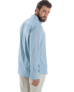 Camicia uomo viscosa morbida collo francese sartoriale relaxed fit celeste GIOSAL-C3067A