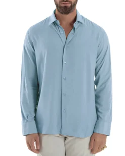 Camicia uomo viscosa morbida collo francese sartoriale relaxed fit celeste GIOSAL-C3067A