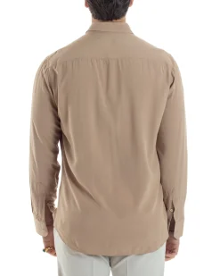 Camicia Uomo Viscosa Morbida Collo Francese Sartoriale Relaxed Fit Beige C2925A
