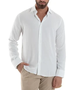 Camicia Uomo Viscosa Morbida Collo Francese Sartoriale Relaxed Fit Bianco C2923A