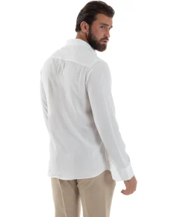 Camicia Uomo Viscosa Morbida Collo Francese Sartoriale Relaxed Fit Bianco C2923A