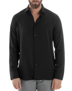 Camicia Uomo Viscosa Morbida Collo Francese Sartoriale Relaxed Fit Nero C2926A