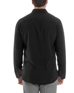Camicia Uomo Viscosa Morbida Collo Francese Sartoriale Relaxed Fit Nero C2926A