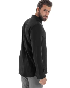 Camicia Uomo Viscosa Morbida Collo Francese Sartoriale Relaxed Fit Nero C2926A