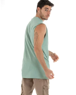 Canotta Uomo Basic Giromanica Lunga Casual Tinta Unita Verde Acqua Girocollo GIOSAL-CN1077A