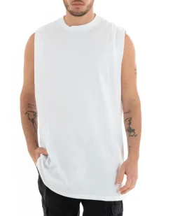 Canotta Uomo Basic Giromanica Lunga Casual Tinta Unita Bianca Girocollo GIOSAL-CN1076A