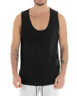 Canotta Uomo Canottiera T-Shirt Basic Casual Tinta Unita Nero GIOSAL-CN1074A