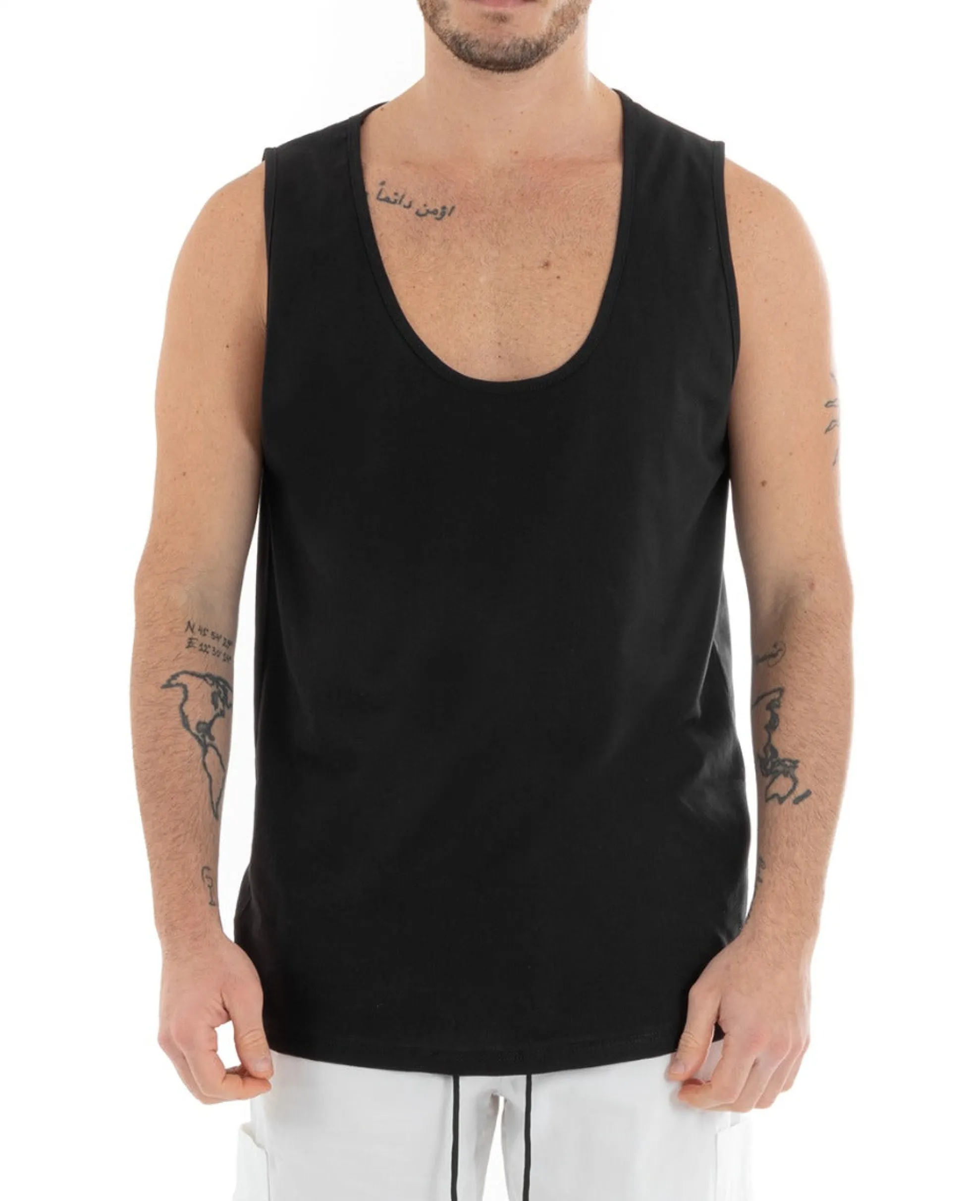 Canotta Uomo Canottiera T-Shirt Basic Casual Tinta Unita Nero GIOSAL-CN1074A