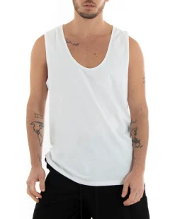 Canotta Uomo Canottiera T-Shirt Basic Casual Tinta Unita Bianco GIOSAL-CN1075A